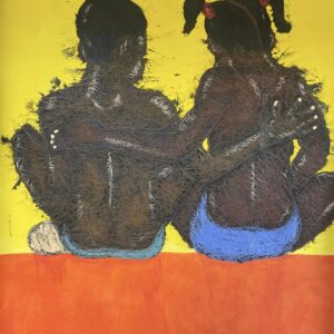 Original Artwork titled Support from Behind showing two african figures sitting