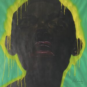 Who We Should Not Be I is a contemporary African Art painting with an expressive dark figure with 2 tones