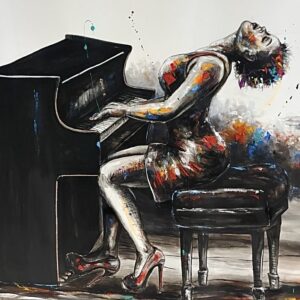 Painted Keys african artwork of woman playing a piano by arlindo maunde